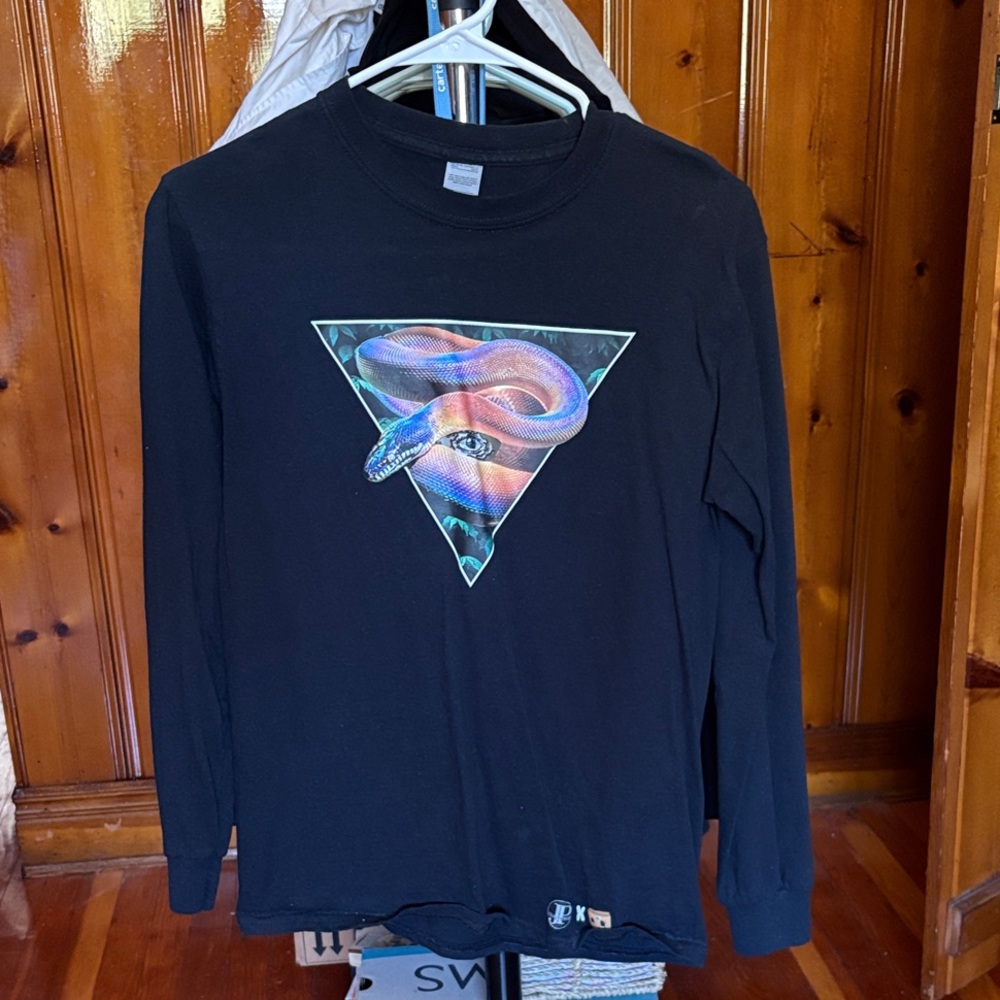Black Long Sleeve Shirt with Snake Graphic